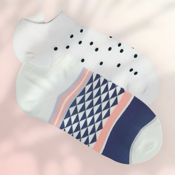 Women’s Two-Pack No-Show Socks - Geometric/Polka Dot NWOT - Picture 1 of 7